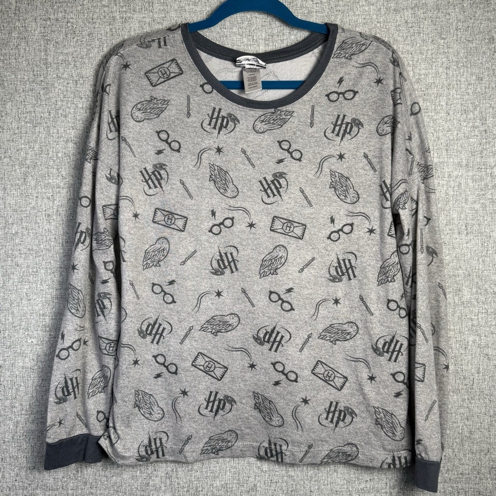 Wizarding World Harry Potter Gray Owl Glasses Print Cozy Pajama Shirt MEDIUM - Picture 2 of 4